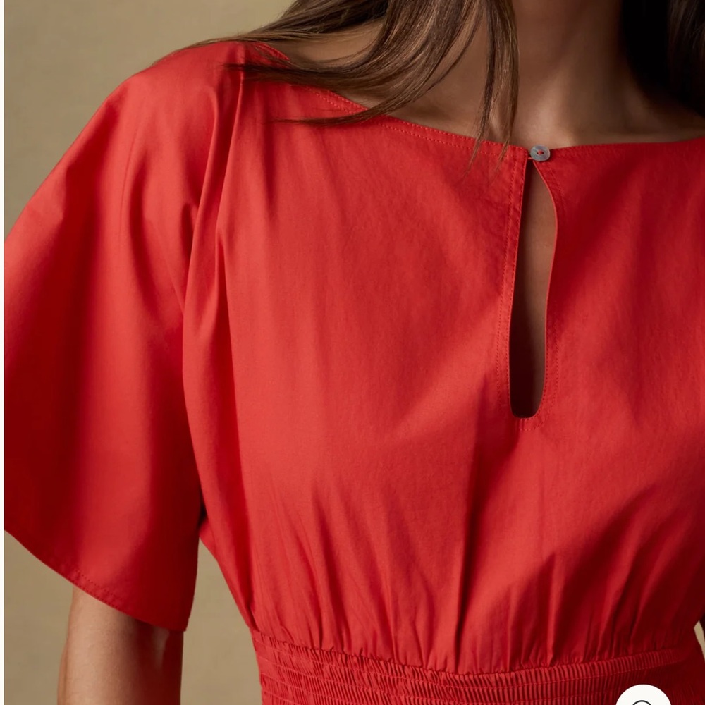 Faherty Womens Coastal Poplin Elia Smocked Dress Poppy Red XS NWT - Picture 6 of 7